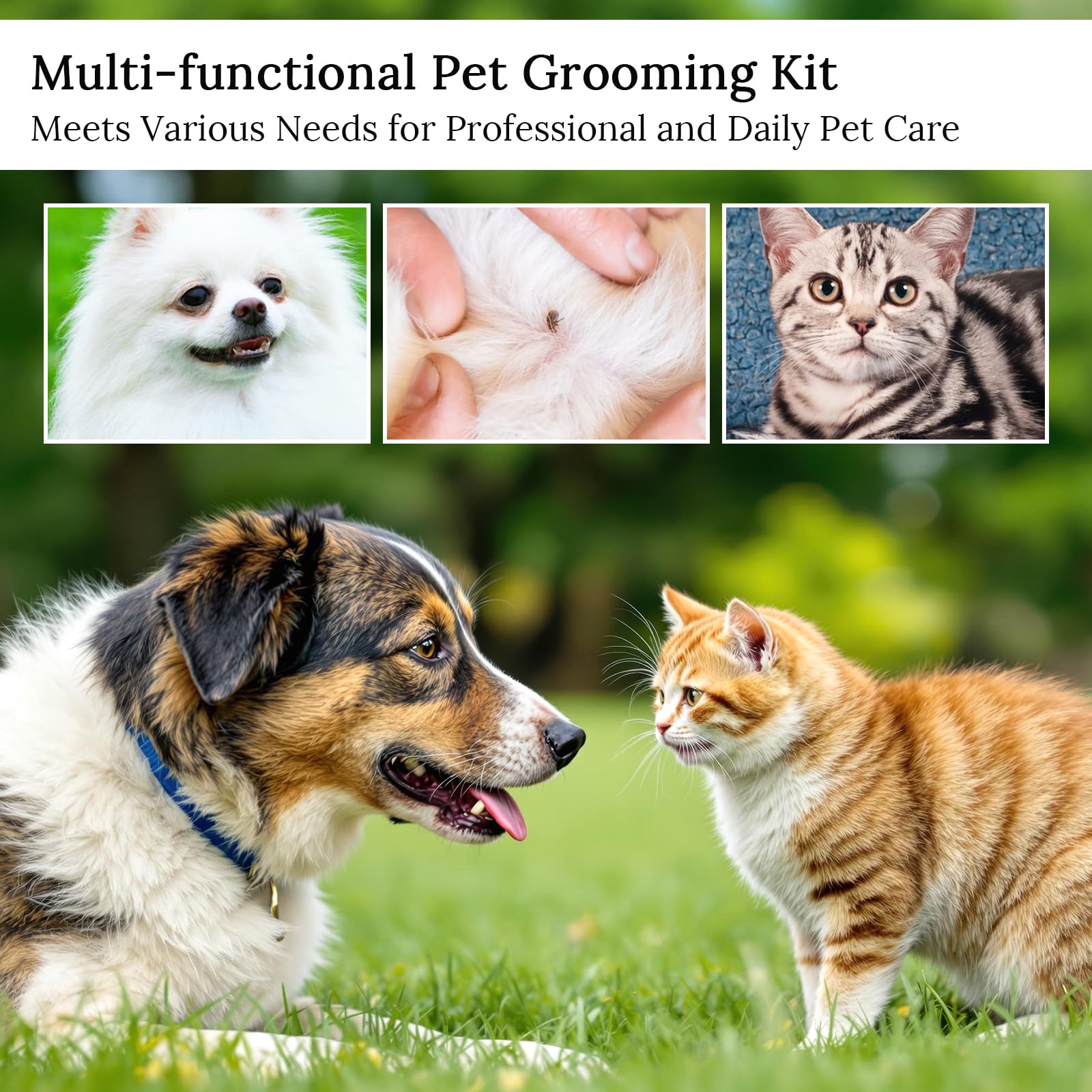 Lot de 7 peignes professionnels anti-puces et tiques pour chiens et chats – Kit de toilettage en acier inoxydable à dents fines et larges pour enlever les poux, les nœuds et les taches de déchirure