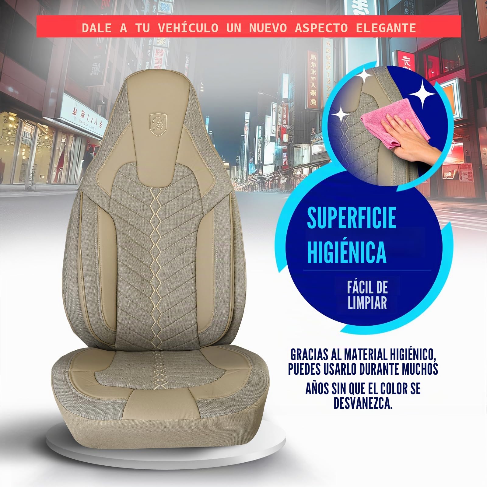 Fundas de Asiento Camper en Lino, compatibles Fiat Ducato, Citroën Jumper, Peugeot Boxer, Asientos Delanteros Conductor & acompañante, Camper & Caravana, Beige