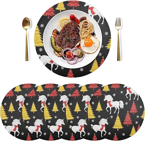 Miniatura 3 de White Unicorns Christmas Place Mats, Heat Resistant Non Slip Outdoor Washable Placemats for Kitchen one sizex6