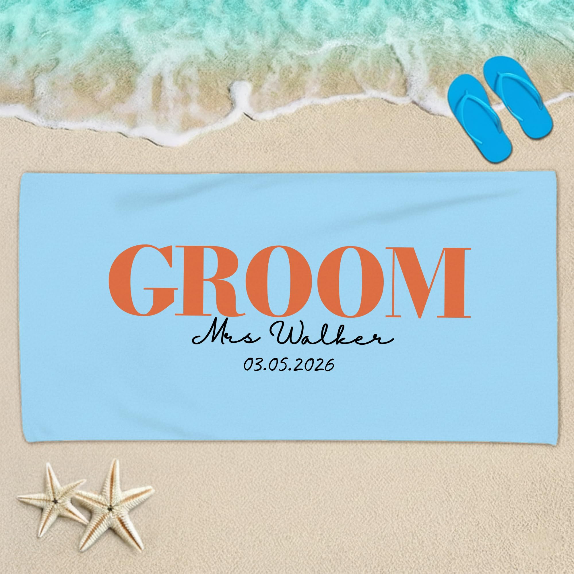 Print Maniacs Custom Personalised Groom Beach Towel with Name and Message Microfibre Towel Large Quick Dry Lightweight Travel Towel Wedding Honeymoon Stag Do Pool Spa