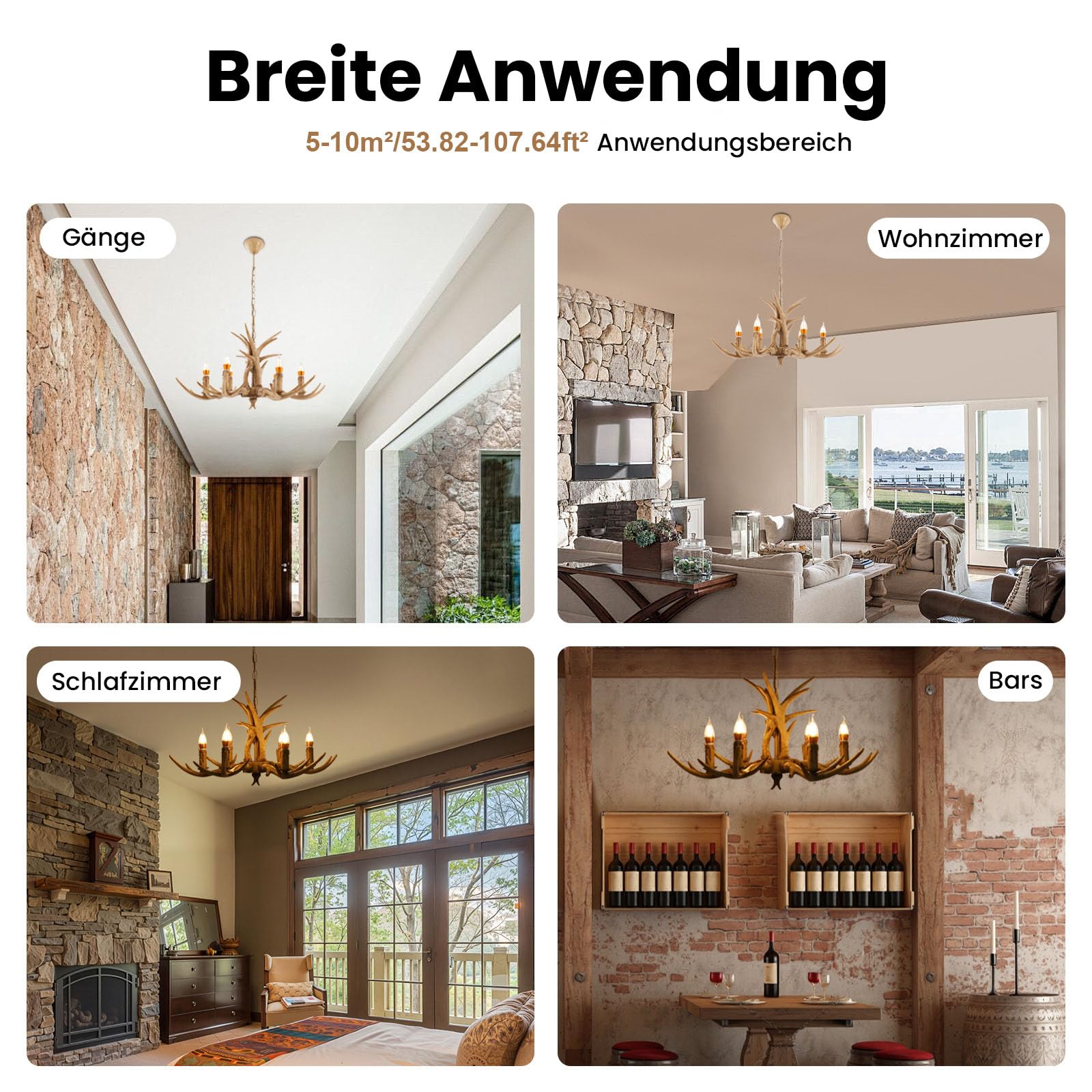 6-Licht Geweih Kronleuchter, Retro Geweihlampe Deckenleuchte Deckenlampe Kronleuchter Harz Hirsch Hirschgewei Pendelleuchte Deckenlampen Licht HäNgelampe für Küche Esszimmer Bar [Energieklasse A++]