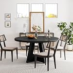 Tribesigns Round Dining Table Wood Kitchen Table for Dining Room, 47 in Dinning Room Tables for 4 Man, Farmhouse Dinner Table with Wooden Tabletop and Cross Base, Black