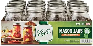 Ball Regular Mouth Mason Jars With Lids 16 Oz (12 Jars), Canning