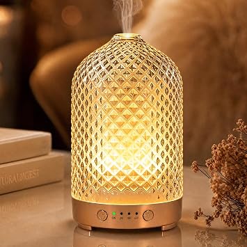 Essential Oil Diffuser for Home- 200ml Aromatherapy Diffuser for Essential Oils with 4 Timer, 7 Color LED Lights Waterless Auto Shut-Off for Home Office Decor Gifts for Women