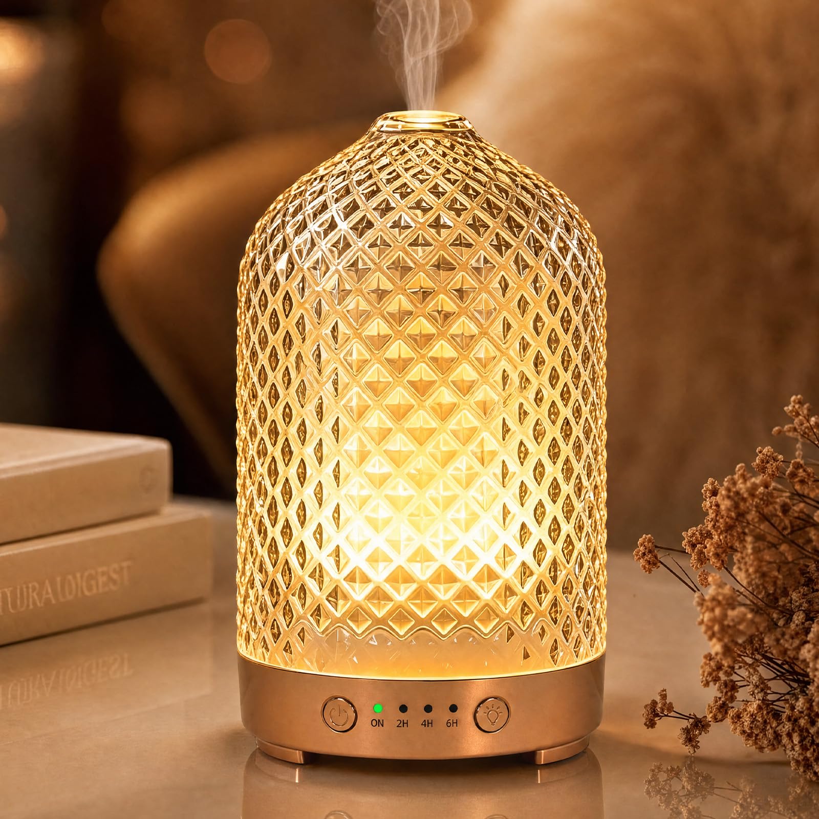 Diffuseur d'huiles essentielles électrique aromathérapie Diffuseurs d'arômes en Verre 200ml Humidificateur avec arrêt Automatique, 7 lumières LED, ultrasonique Silencieux pour la Maison Bureau Cadeau