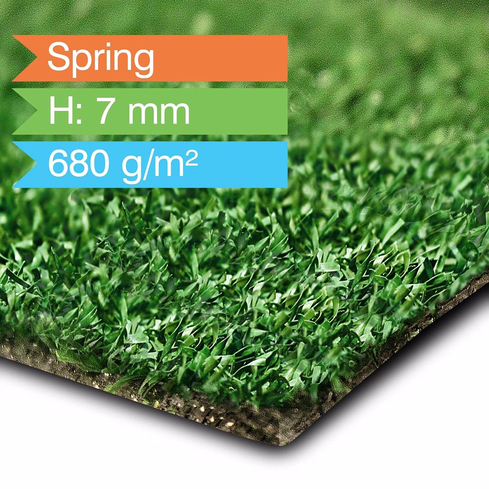Floordirekt | Spring | Rouleau de Gazon Synthétique - Certifié Oeko-Tex Standard 100 - Parfait pour Balcon, Terrasse et Jardin - Résistant aux UV et aux Intempéries - 100 x 200 cm | 7mm, Vert