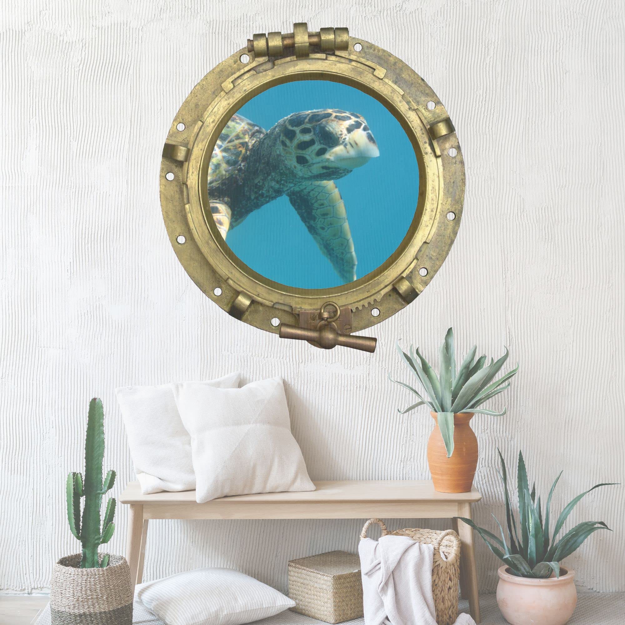 GRAZDesign Wandtattoo Badezimmer Bullauge Schildkröte, Wandsticker Fliesensticker Maritime Deko für Fliesen, Wand, Tür, Schrank, Wandaufkleber - 43x40cm