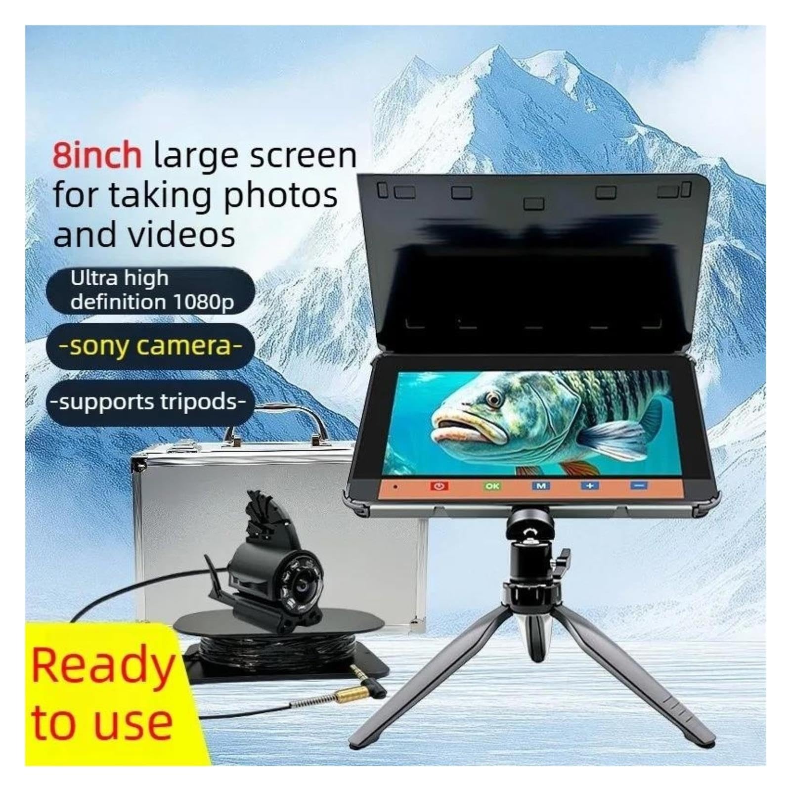 Videocamera da pesca subacquea 1080P 8 pollici 10000mAh Video Fish Finder,Alta definizione