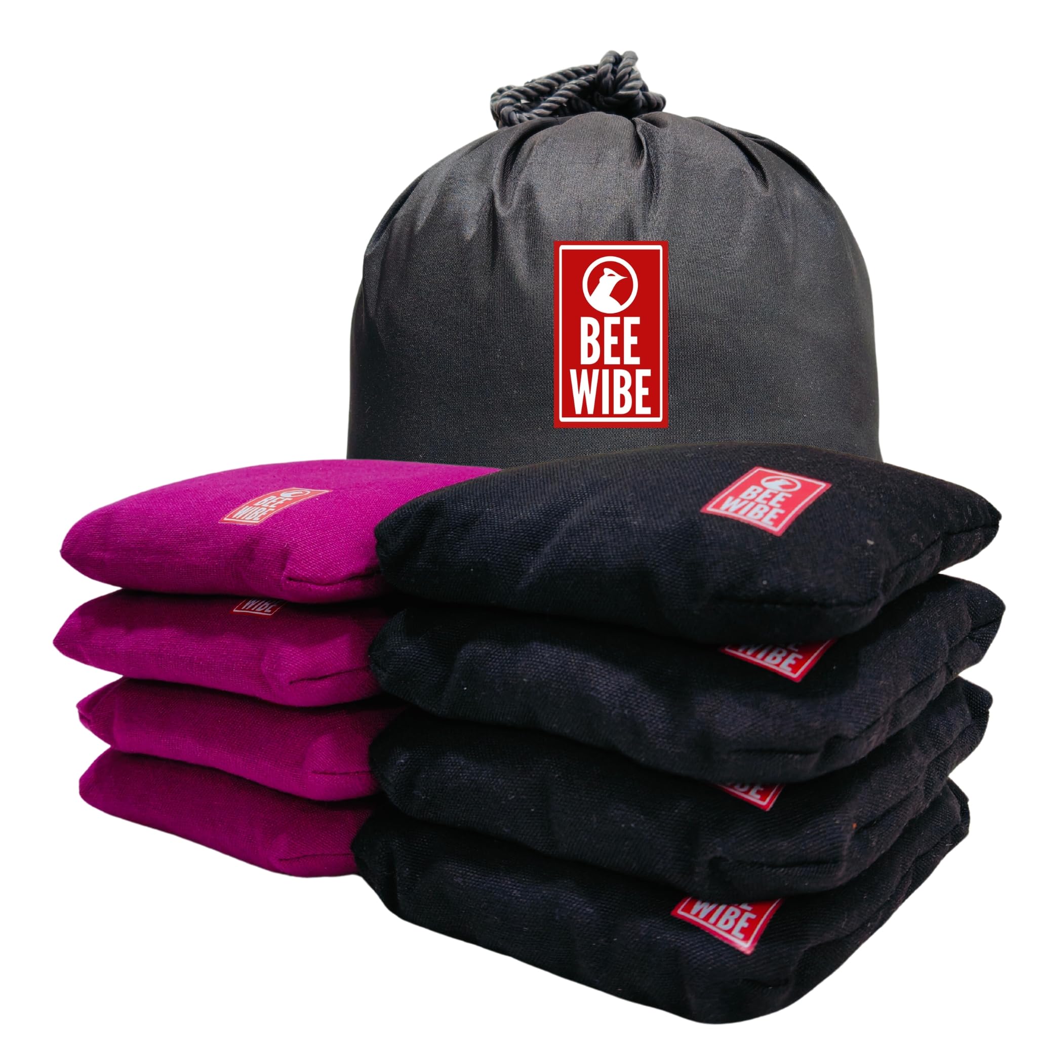 Set of 8 Regulation Cornhole Bags Double Sided, Weather Resistant Bean Bags for Cornhole Toss Game, Corn Hole Beans Bags with Tote Bag. (Pink/Black)