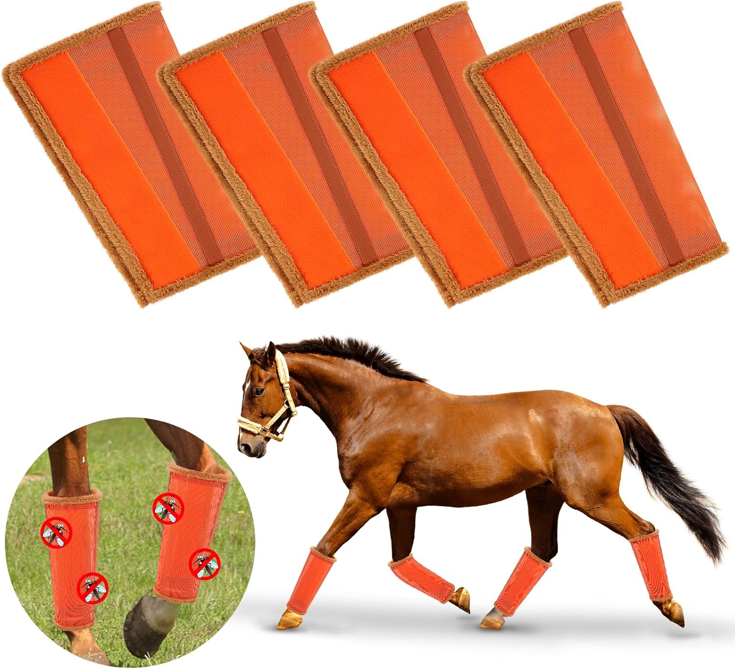 Fly Boots for Horses. Horse Fly Boots Set of 4. Adjustable Horse Fly Boots Stops Stomping Fly Leg Wraps for Horses,