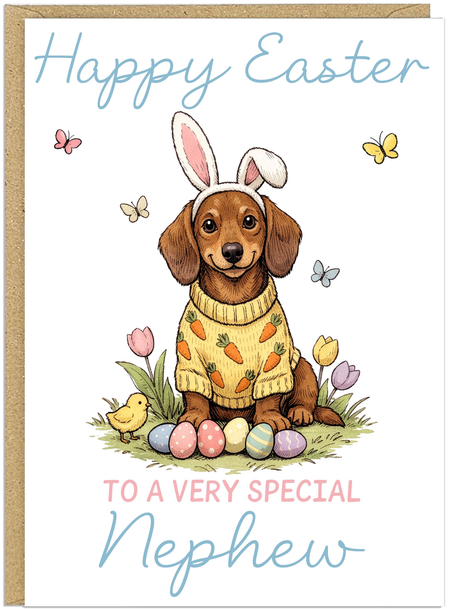 Personalised Fun Dog Breed Happy Easter Cards - Add Own Custom Name on Banner 20 Designs Family Easter Dogs Doggy Lover Gift A5 Greeting Celebration Card (Dachshund)