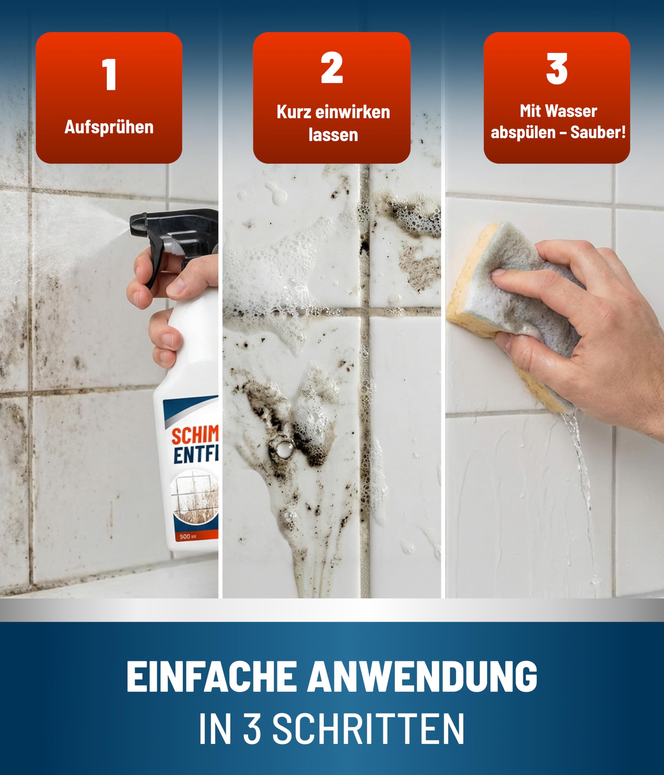 CLEANHOME® Schimmelentferner 5000 ml - Leistungsstarker Schimmelentferner für Wände und Fugen - Entfernt effektiv Schimmel, Stockflecken und Algen, ideal für Bad und Dusche - Made in Germany