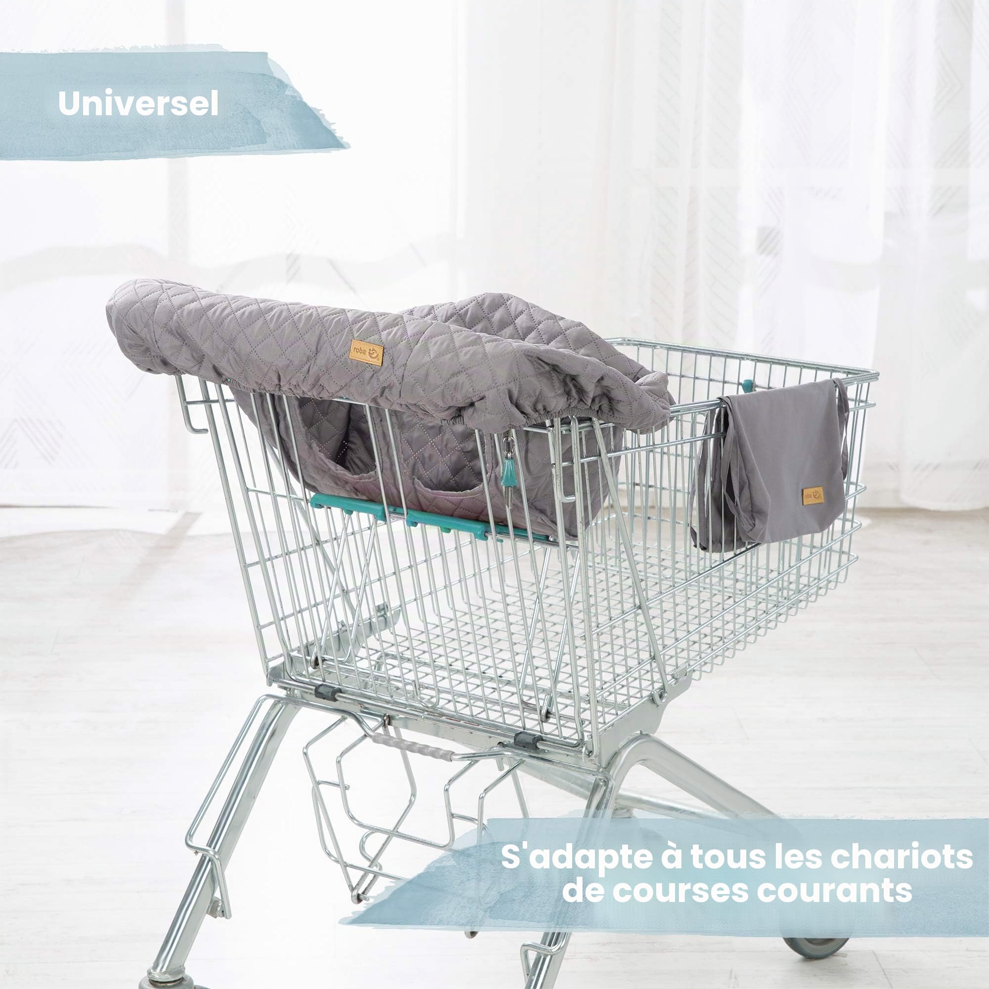roba Protège Siège Chariot Course - Protection Caddie pour Bébé + Sac à Dos de Transport roba Style - Facile à Nettoyer - Gris