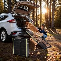 74" Foldable Dog Car Ramp for SUV Truck - Portable 300LBS Non-Slip Pet Ramp for Large Dogs, Gentle Slope for Seniors