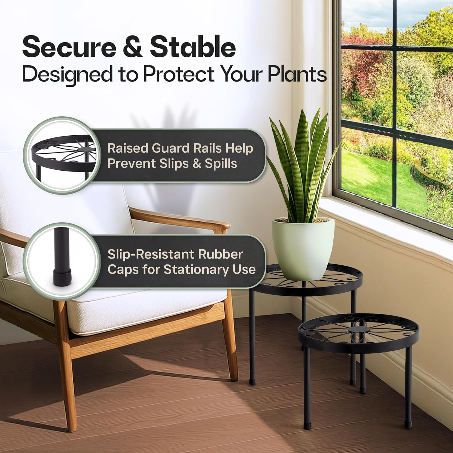 Indoor Plant Stand with Wheels, (2 Sizes) Metal Rolling Flower Pot Risers for Potted Plants (12" & 10" Diameter)