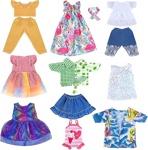 Miniatura 2 de WONDOLL Ropa y accesorios para muñecas de 18 pulgadas, 8 juegos de ropa de muñeca americana compatible con todos los trajes de muñecas de 18