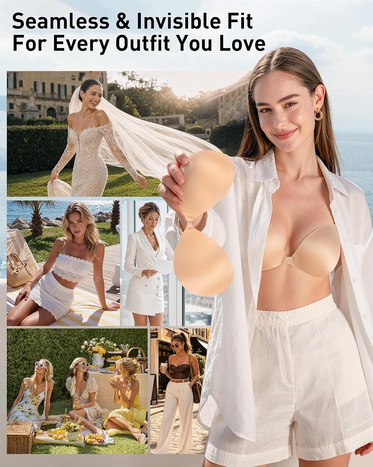 Niidor Adhesive Bra Strapless Ultra Sticky Invisible Push up Silicone Bra Multiple Colors Sizes Reusable for Backless Dress image 5