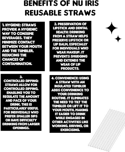 Miniatura 3 de NU IRIS Juego de 10 popotes reutilizables de primera calidad + cepillo de limpieza para tu vaso aislado NU IRIS de 40 onzasQuencher de viaje, para
