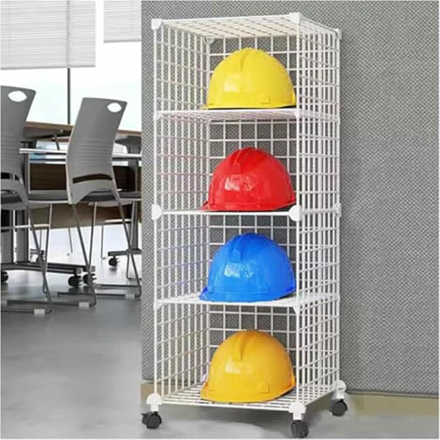 Heavy-Duty Safety Helmet Organizer Cart, White Iron Wire Hard Hat Storage Rack for Warehouse & Commercial Use