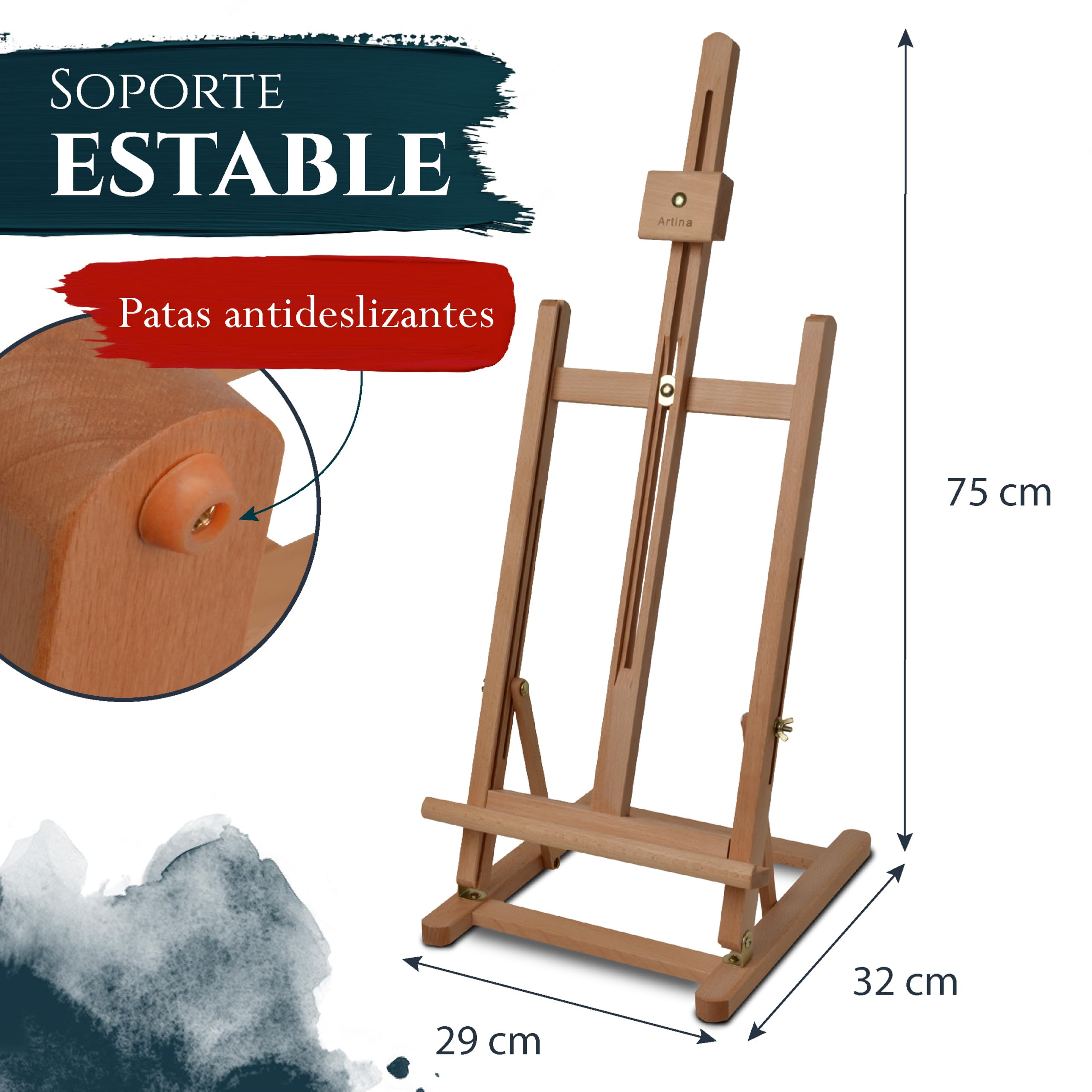 Artina Caballete de Mesa Profesional Metz XXL de Haya - Caballete para lienzos de Altura MAX. 57 cm - Adecuado para Todas Las Edades
