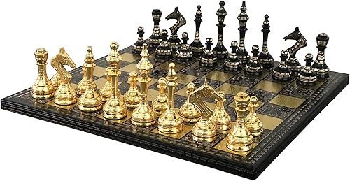 Miniatura 2 de Royal Chess Mall Juego completo de ajedrez de metal inspirado en la Unión Soviética, 14 x 14 pulgadas, latón, negro y dorado, estuche de lujo,