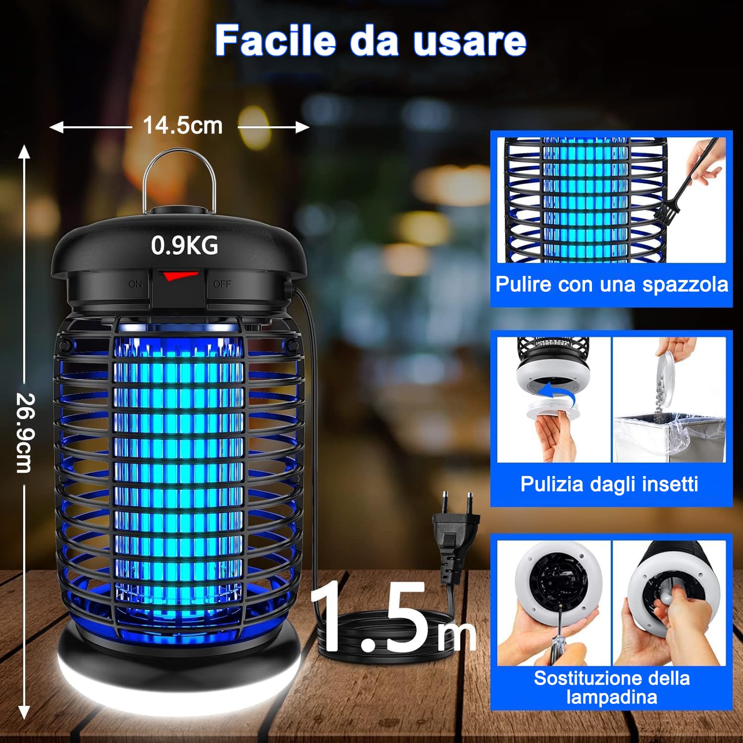 lampada antizanzare elettrica con Led lampada, 4200V 15W UV Zanzariera Elettrica Alto-efficiente, Non tossico e inodore, IPX4, lampada zanzare per interni ed esterni | Doppia sorgente luminosa, atossico, inodore, ABS ignifugo, impermeabile IPX4, da append