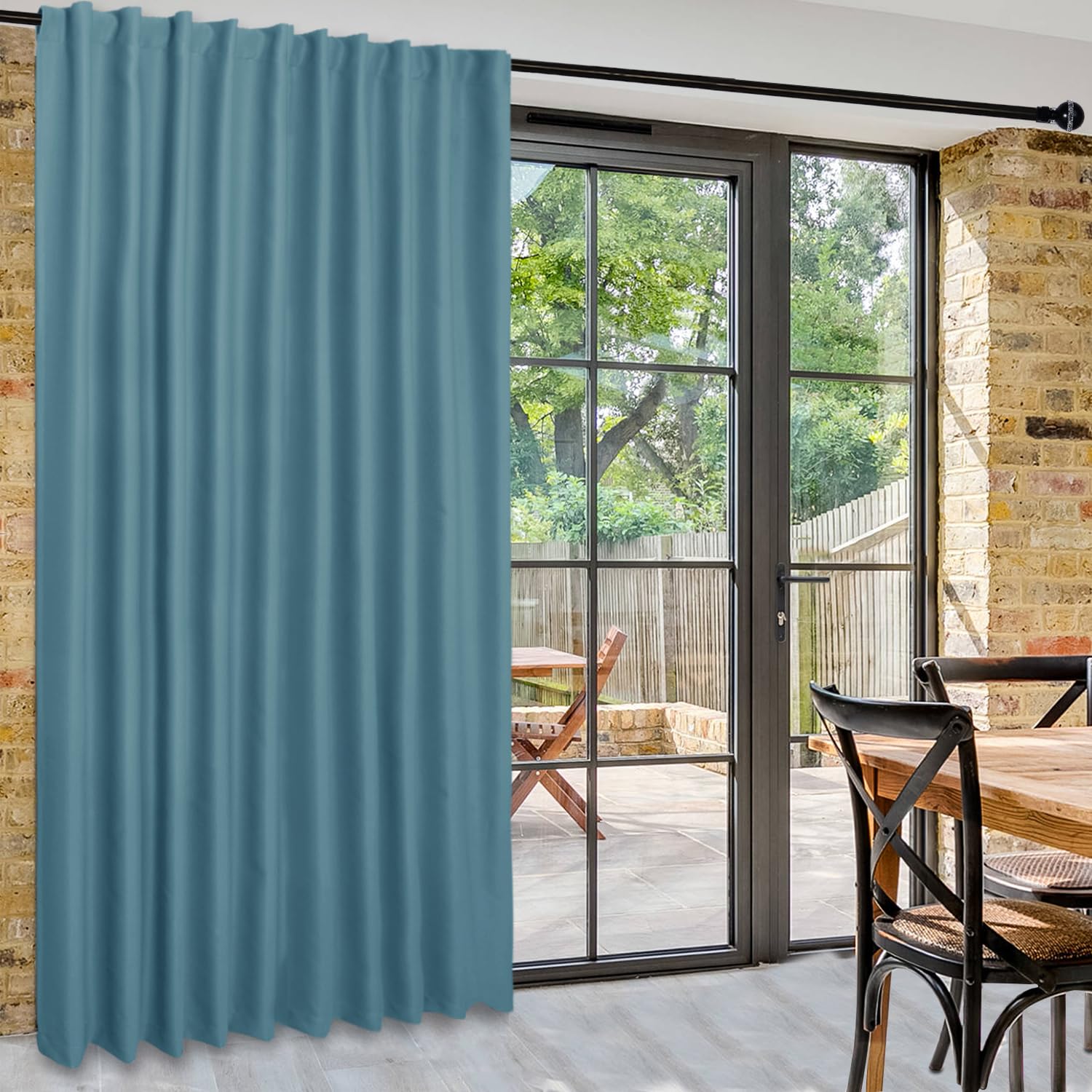 DWCN Privacy Room Divider Blackout Curtain - Patio Sliding Door Curtains, Extra Wide Thermal Curtains with Back Tab & Rod Pocket for Living Room and Bedroom Partition, 80 x 84 Inches, Stone Blue