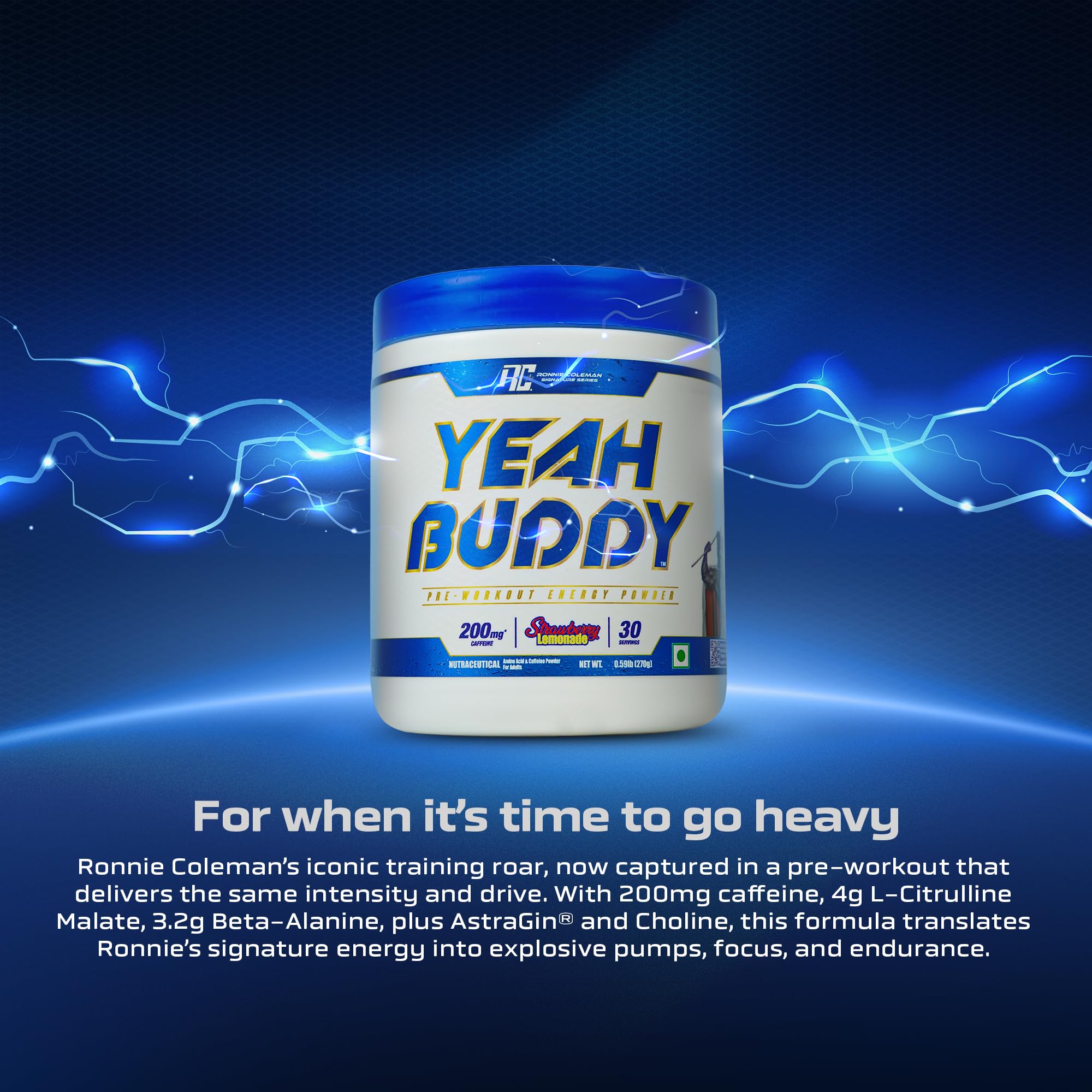 Ronnie Coleman Signature Series Yeah Buddy Pre-Workout Powder, Strawberry Lemonade (30 Servings, 270g / 0.59lbs) — Amazon image 2