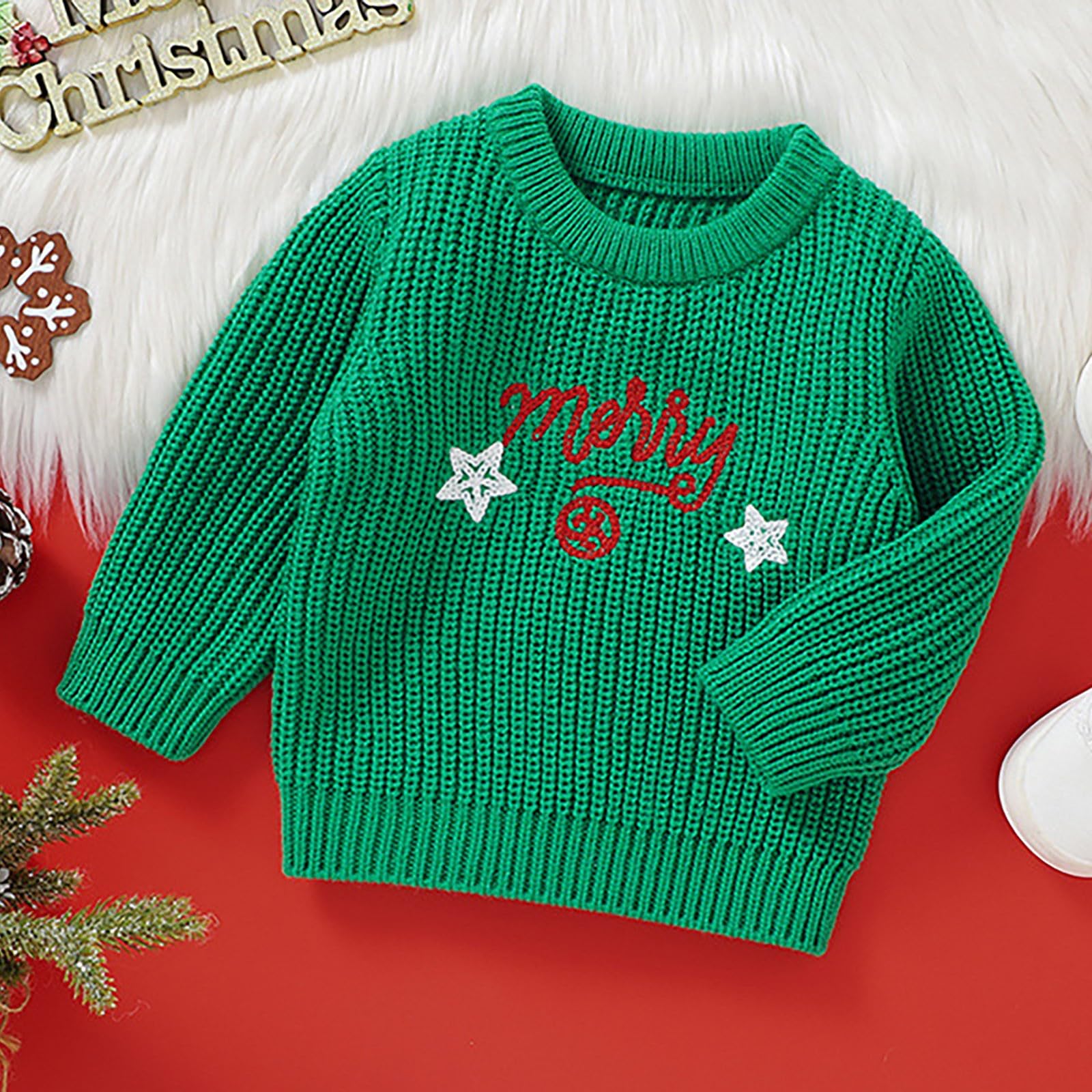 RNTOP Baby Christmas Sweater Pullover Toddler Girls Boys Long Sleeve Crewneck Embroidery Knit (GN2, 12-18 Months)