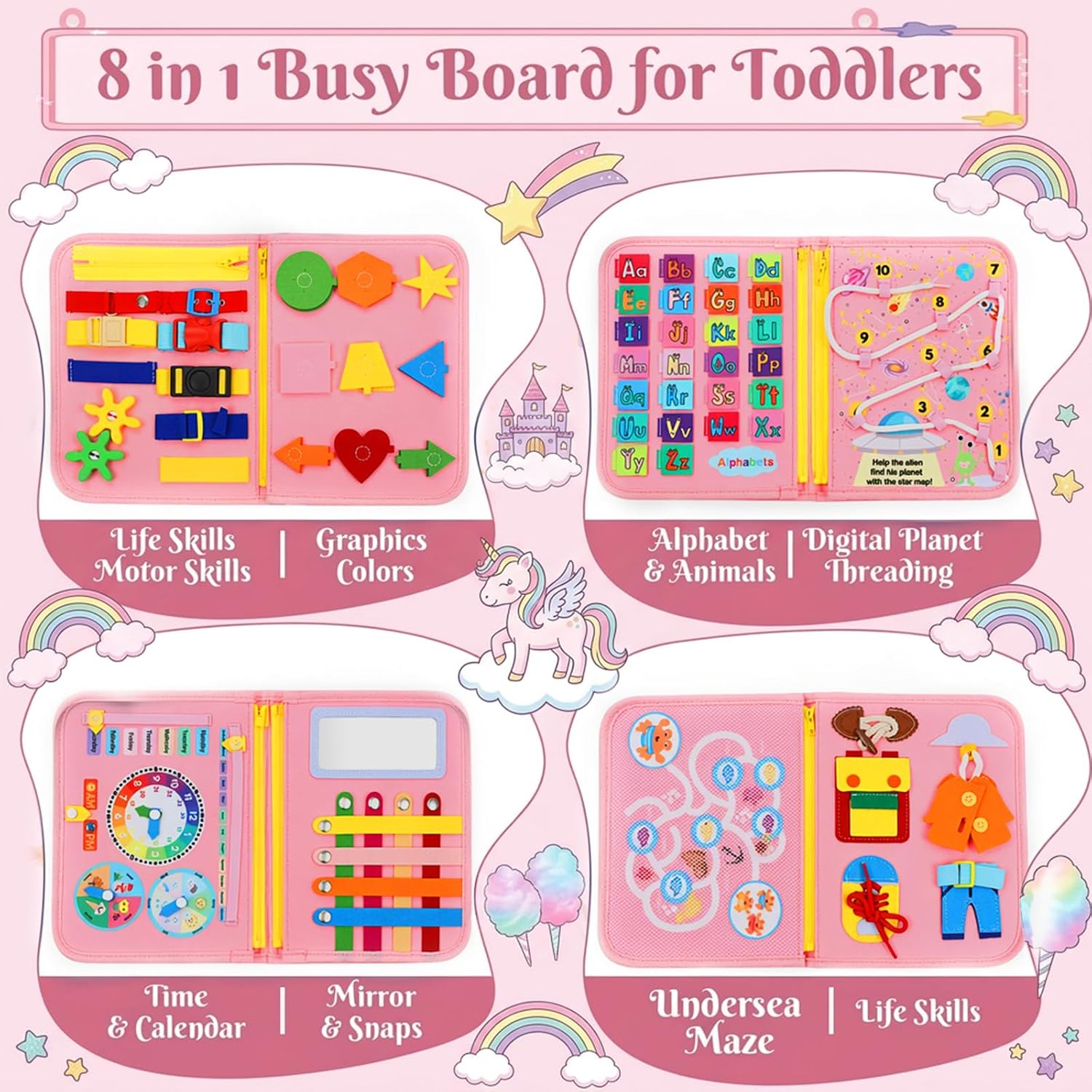 Withosent Busy Board для малышей 4-слойная портативная доска для занятий по методу Монтессори игрушка для детей от 3 до 4 лет розового цвета