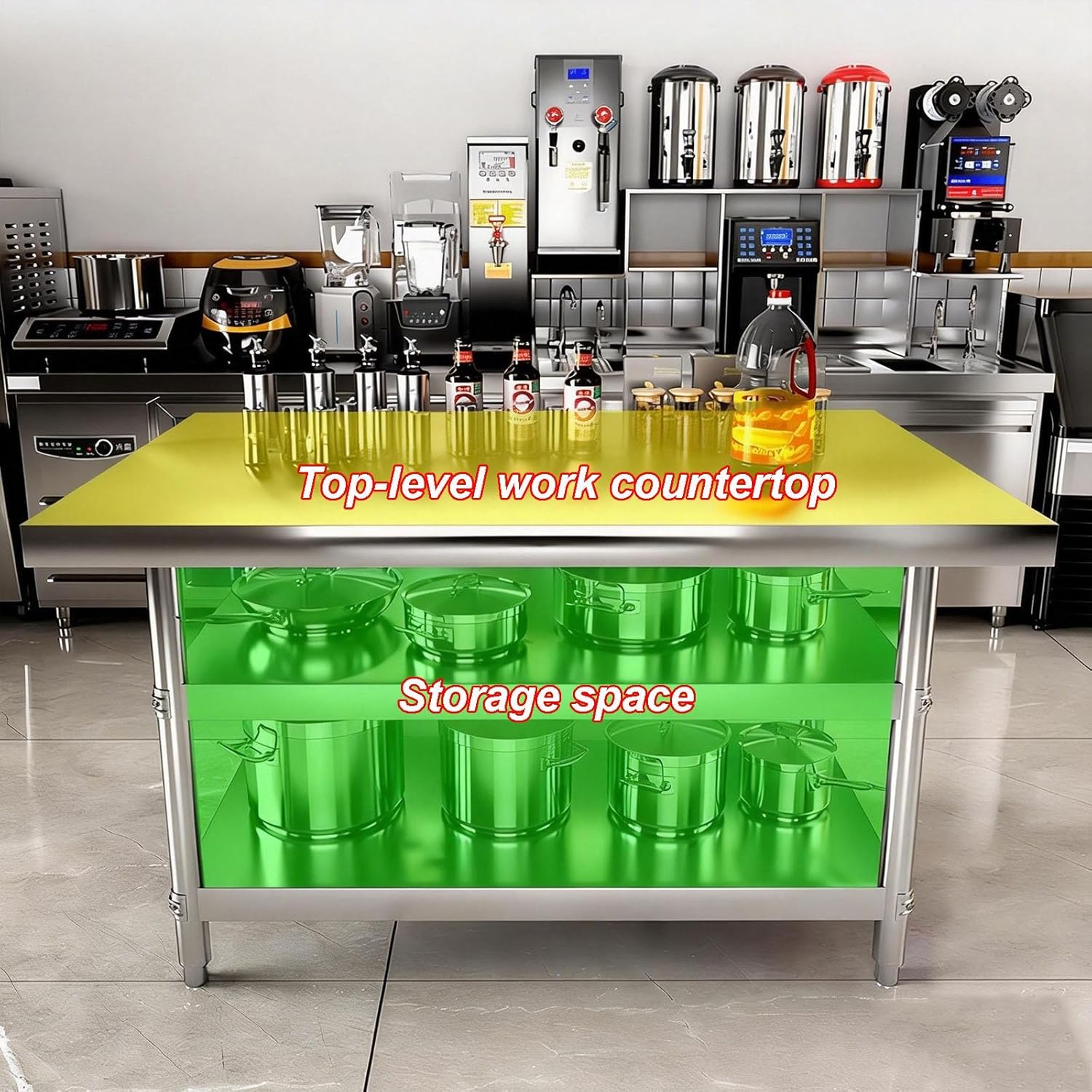 Three-Tier Stainless Steel Workbench Kitchen Prep Table Cutting Board Worktable Open Shelving Unit Triangular Frame Adjustable Non-Slip Feet(L60xW40xH80cm/23.6x15.7x31.5”)