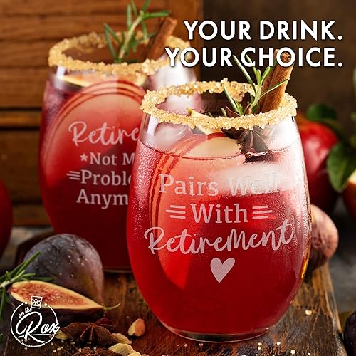 Miniatura 6 de Regalos de jubilación para mujeres – Juego de 2 copas de vino sin tallo de 17 onzas – Divertidos regalos de copa de vino jubilados – Regalos de