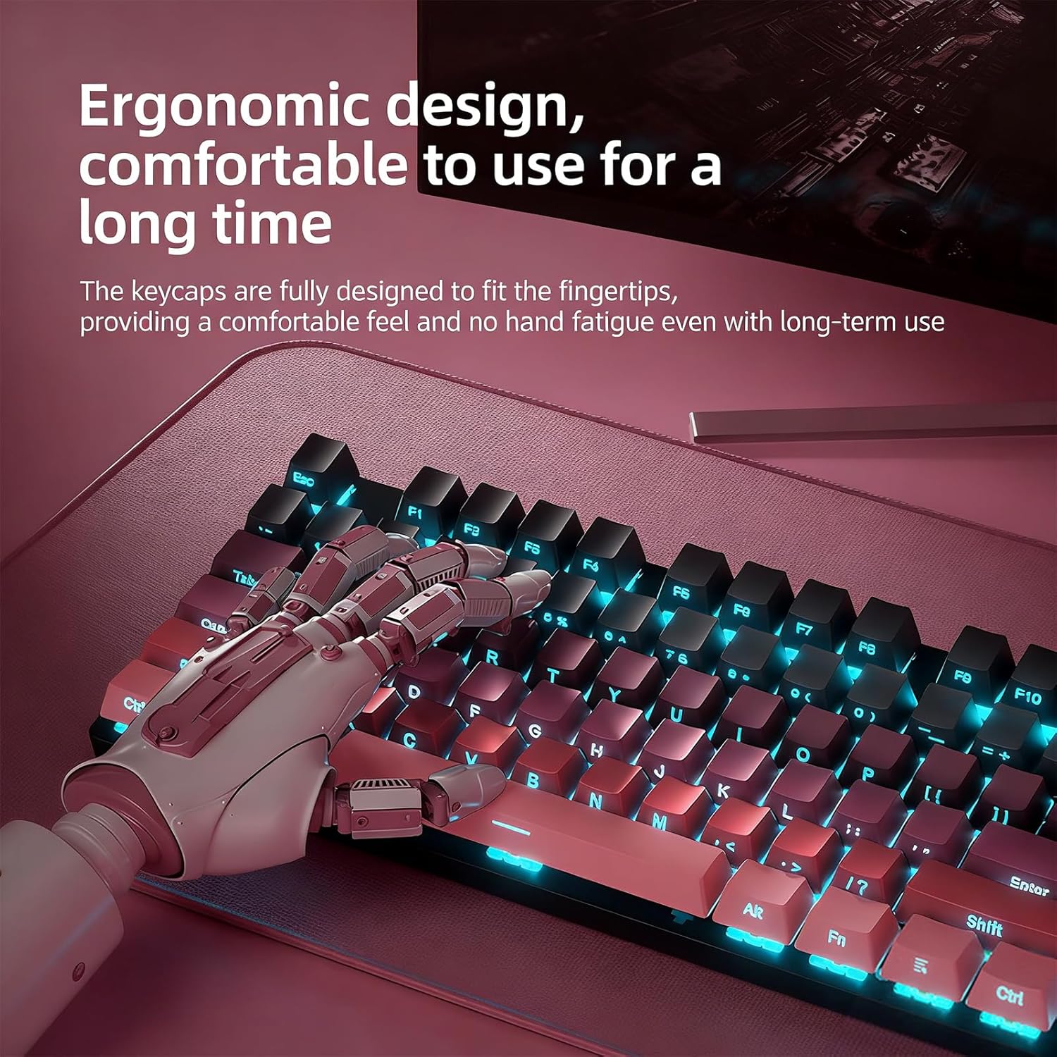 HP GK400F Gaming Keyboard, Mechanical Brown Switch with Full N-Key Rollover for Competitive Play, 104 Keys RGB Backlit, Ergonomic Design, Durable ABS Keycaps, with Mouse - Black & Pink