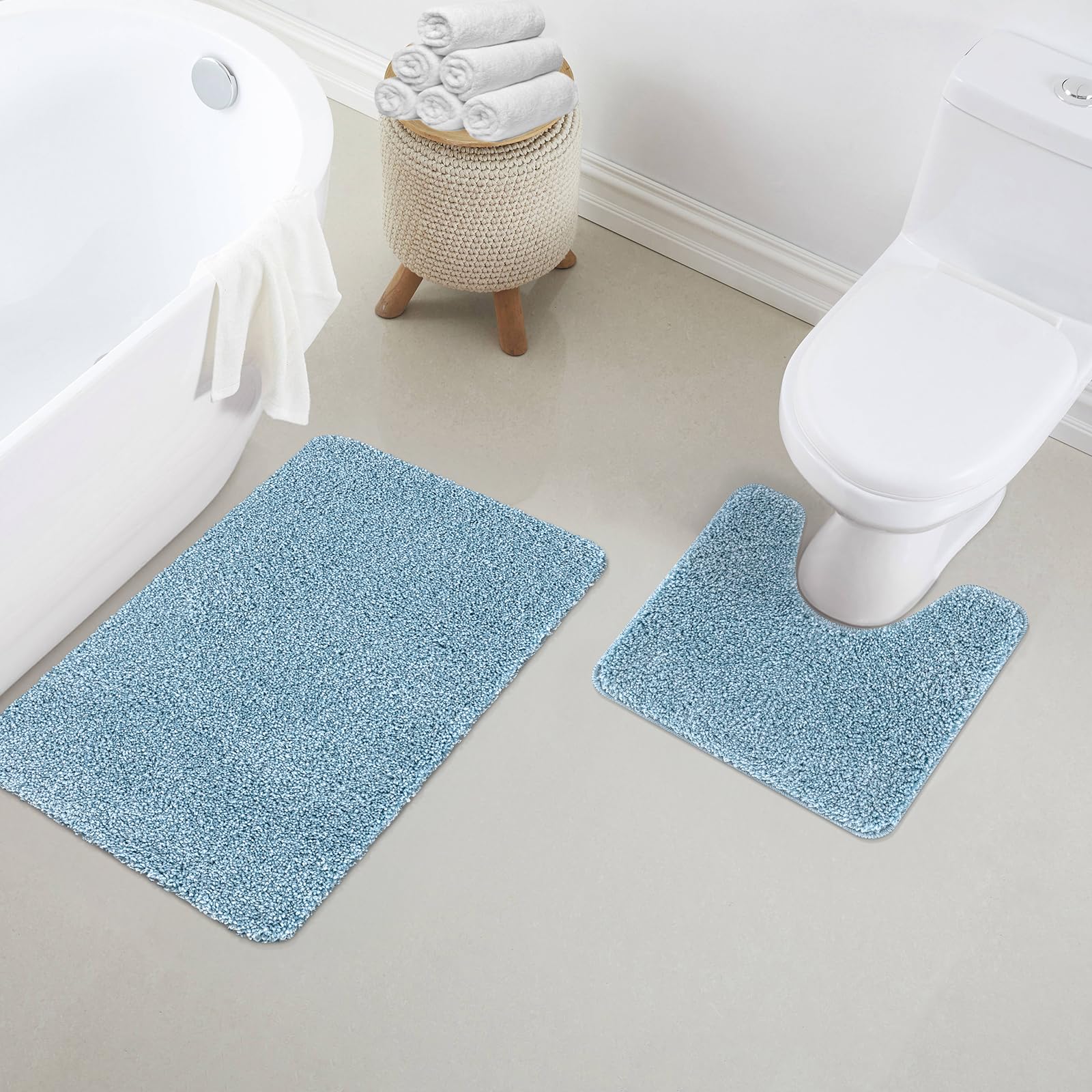 renoazul® Dirt Trapper Non Slip Bath Mat - Bathroom Mat Sets 2 Piece 40 x 50 cm & 50 x 80 cm Aqua - Add Savings With Washable Bathroom Rugs