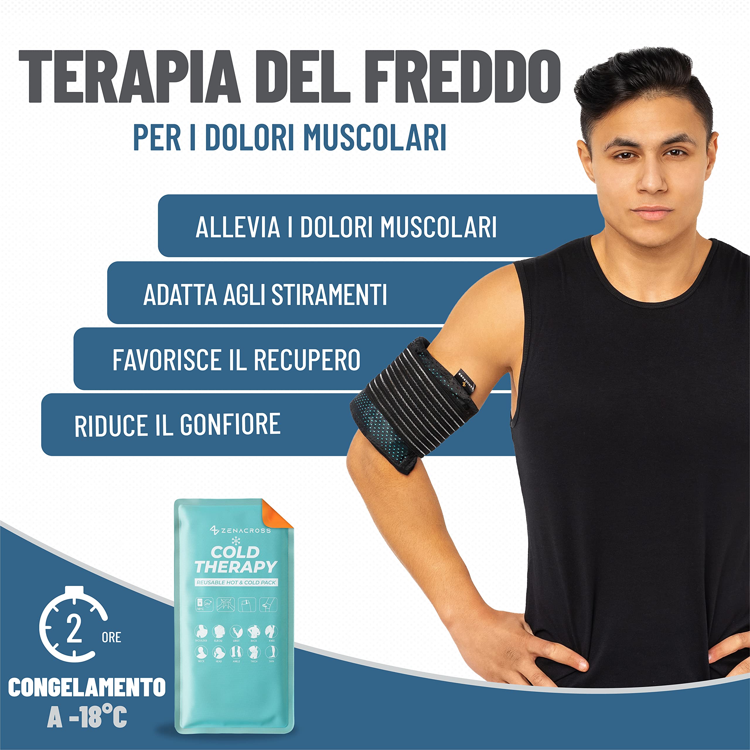 2 Buste Ghiaccio Gel Riutilizzabile e 2 Custodia Multiposizione in Tessuto con Fascia di Compressione - Effetto Caldo e Freddo - Borsa Ghiaccio adatto per microonde e congelatore