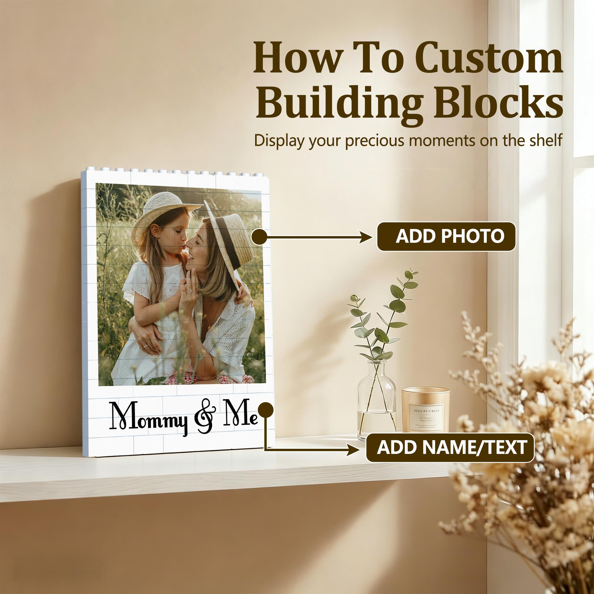 Puzzle Block Personalizzato, Mattoncini da Costruzione con Foto e Testo, Festa del Mamma Regali, Regalo Personalizzato per Famiglia, Amici, Coppie, Compleanno e Anniversario