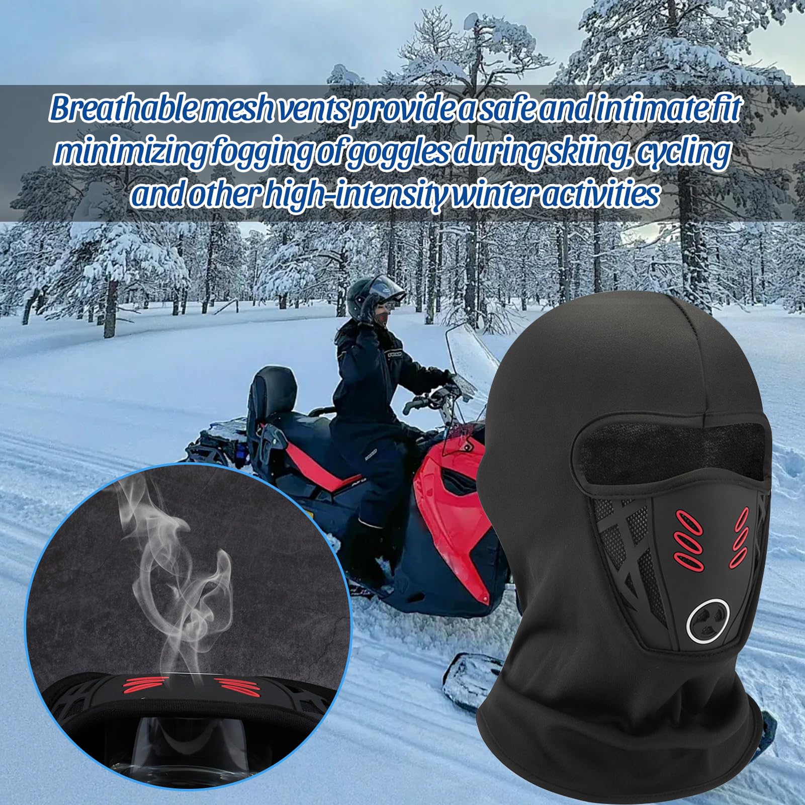 Men's Winter Rider Warm and Anti Haze Face Mask, Windproof and Warm Full Face Mask, 3D Design Breathable Black — view 5