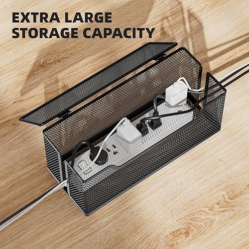 Miniatura 7 de Marbrasse Paquete de 3 cajas de organización de cables, caja organizadora de cables de malla metálica para cables de TV, ocultación eléctrica,