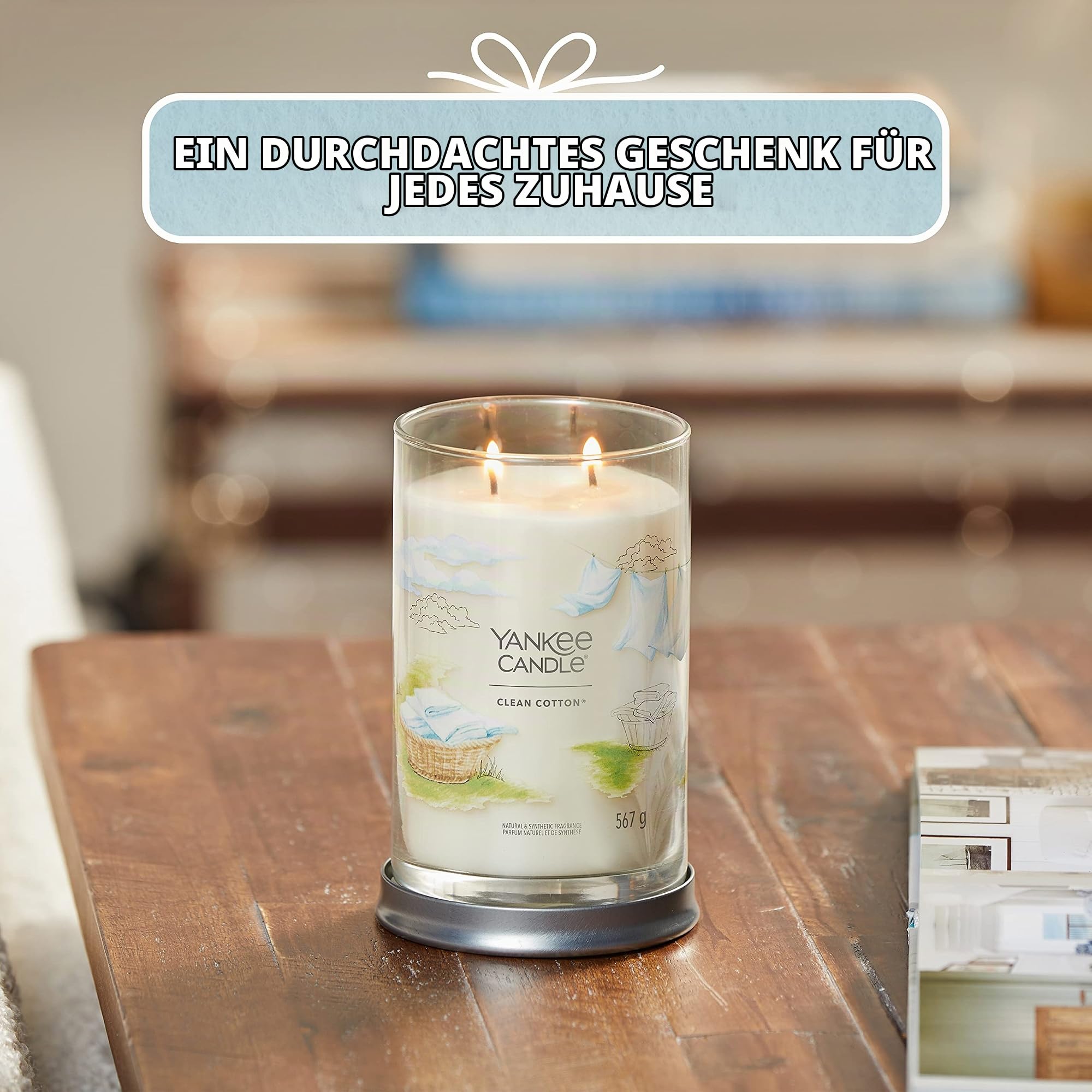 Yankee Candle Signature Duftkerze ; große Tumbler-Kerze mit langer Brenndauer „Clean Cotton“ ; Soja-Wachs-Mix ; Perfekte Geschenke für Frauen