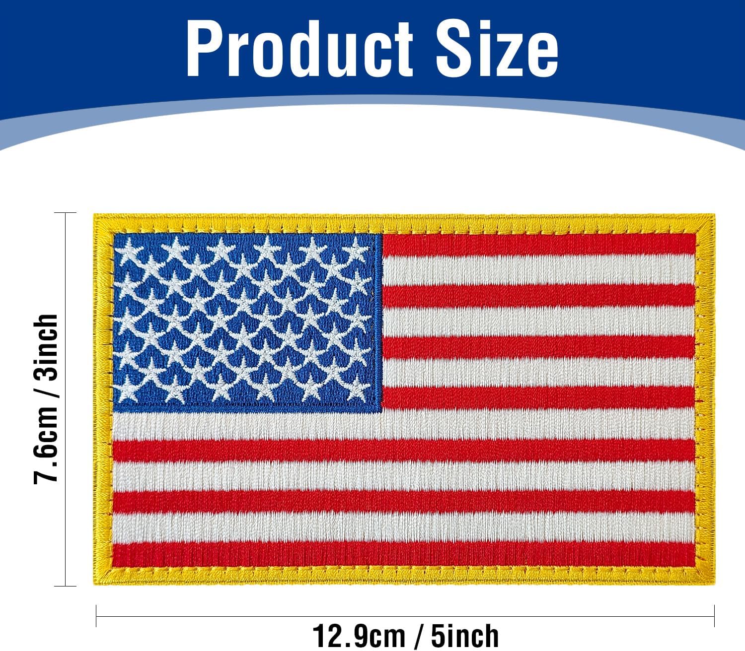 2Pcs 5×3 Inches American Flag Embroidered Patch, Vest Size Tactical Military Morale Flag Patch, Hook and Loop for Hats, Bags, Backpacks, Tactical Vests - Gold