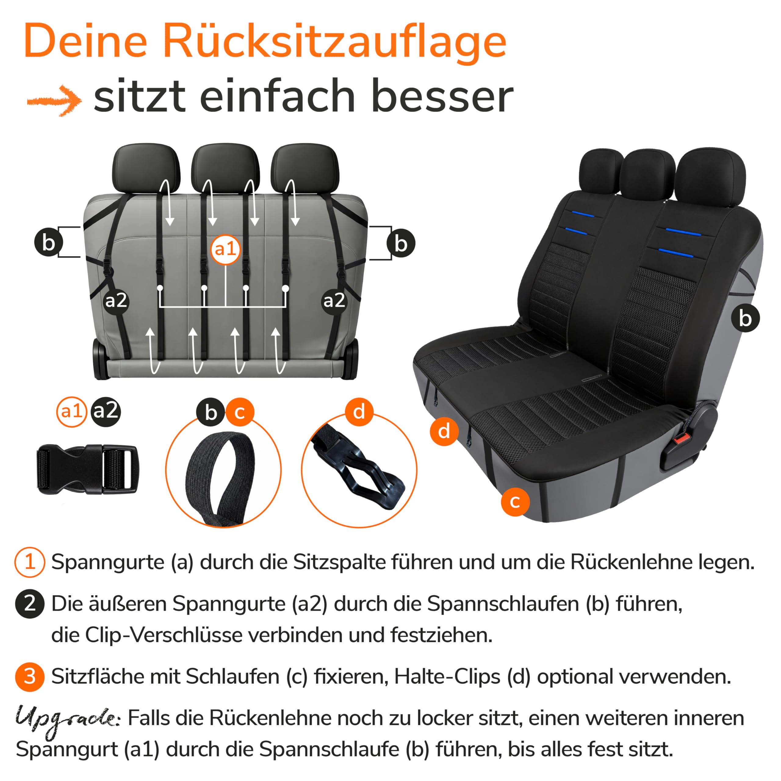 Upgrade4cars Autositzbezüge Set Universal Blau für Vordersitze & Rückbank Autozubehör Innenraum