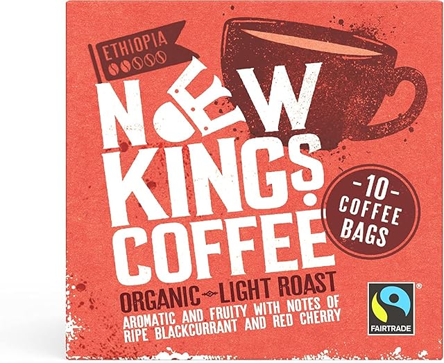 New Kings Coffee Bags - Fresh Ground Coffee Bags - Fairtrade Light Roast - Ethiopia - great for home | office | camping | travelling | hotels