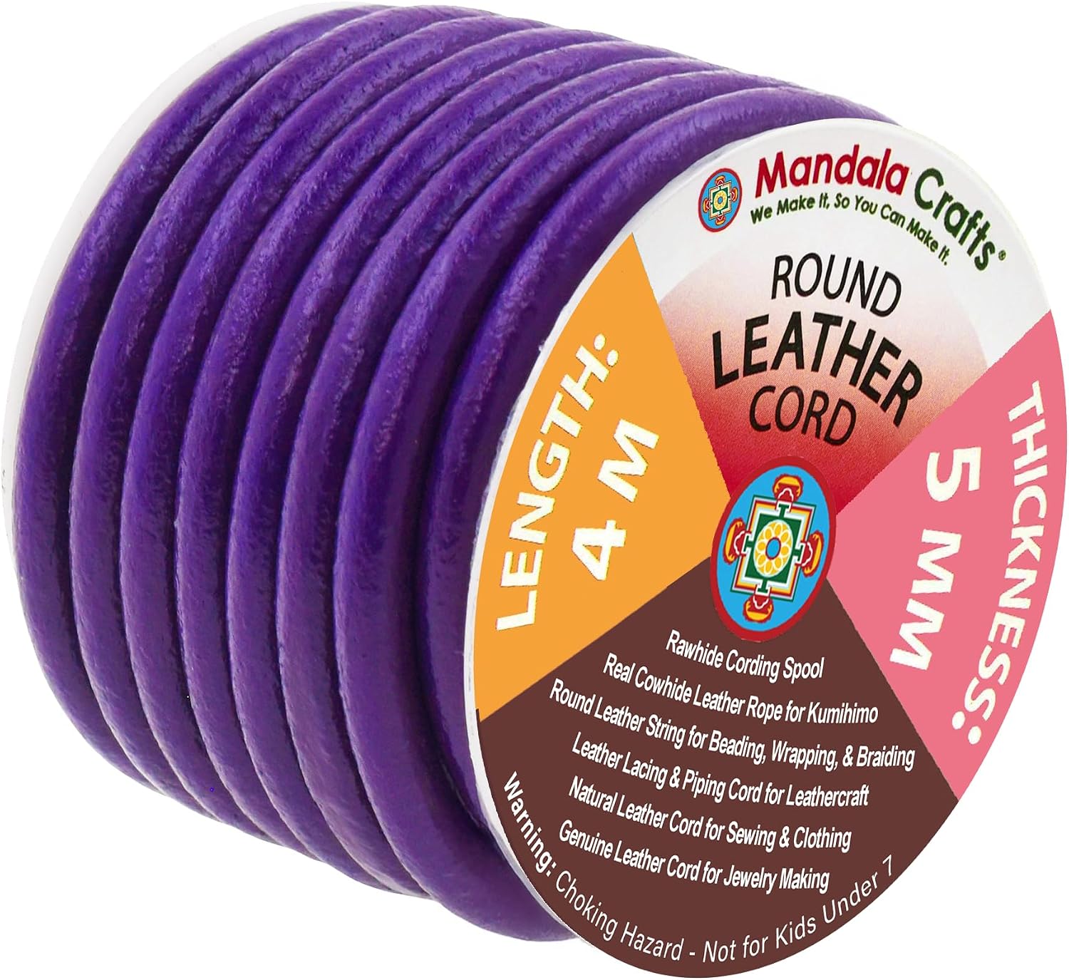 Mandala Crafts Round Cowhide Genuine Black Leather Cord for Jewelry Making Kumihimo Leather Rope Spool - Black String Lace - 20 Yds 2mm Cording