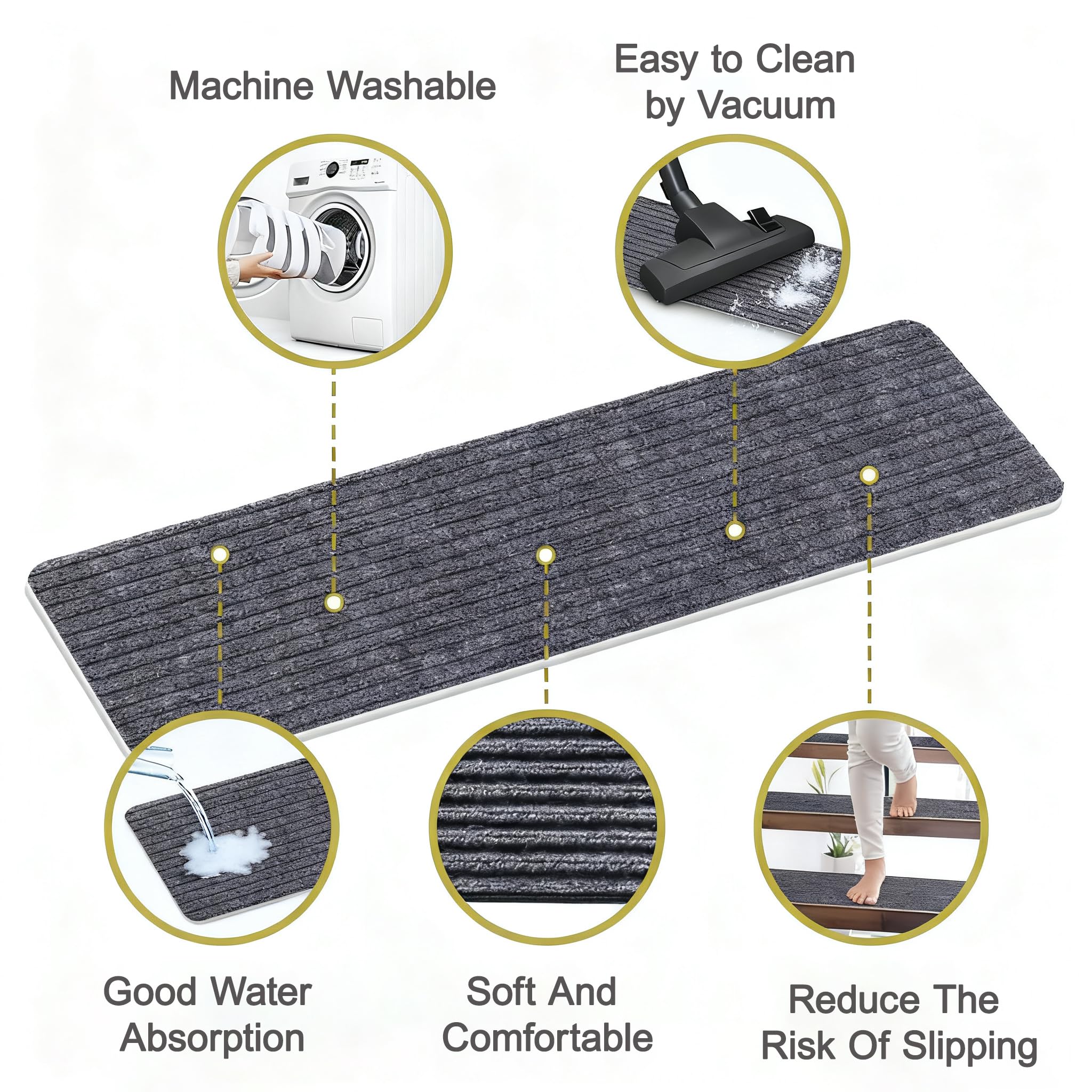 15PCS lfombra Antideslizante para Escaleras, Alfombrilla Antideslizante Interior 20cm x 76cm, Autoadhesivo Alfombra Antideslizante Seguridad para niños Mayores y Mascotas(Rayas Dobles Grises)