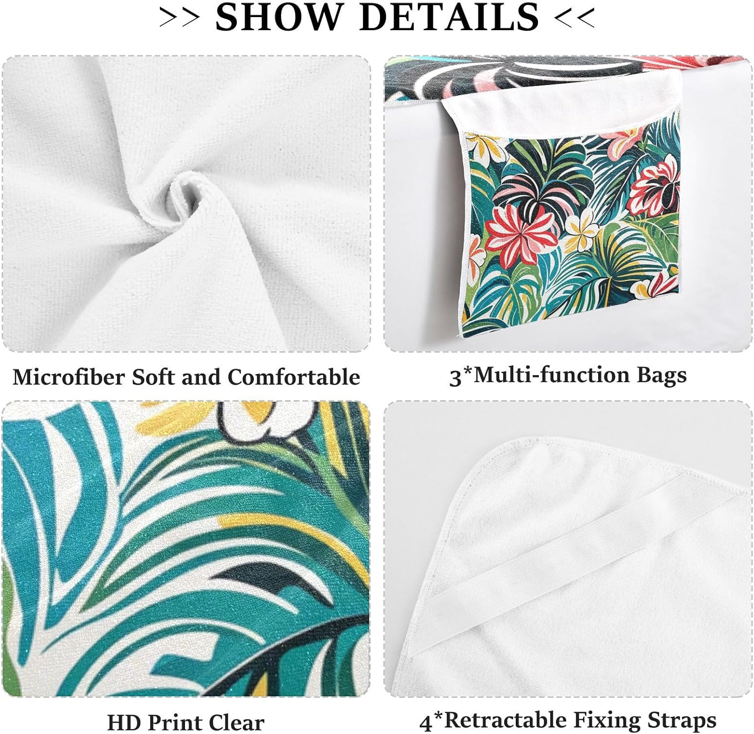 Colorful Summer Hawaiian Flowers Patio Chaise Lounge Chair Cover Heavy Duty Polyester Pool Chair Cover with Pockets for Beach Garden Courtyard Trips, 85" X 30"