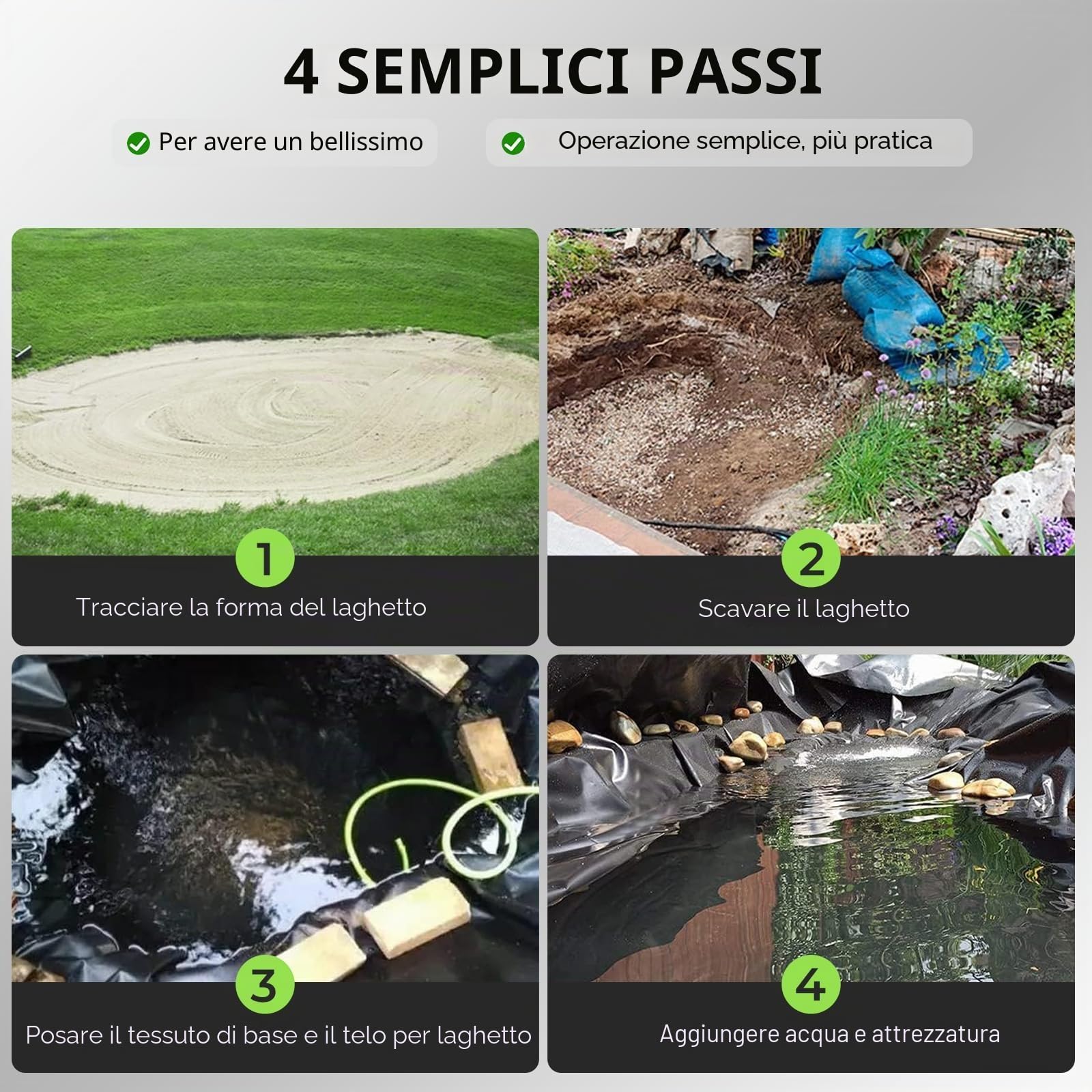 3x4m Telo Laghetto, 0.2mm Spessore Telo per Laghetto da Giardino, Fodera Laghetto per Fontana da Giardino Esterno, Cascata, Laghetto per Tartarughe