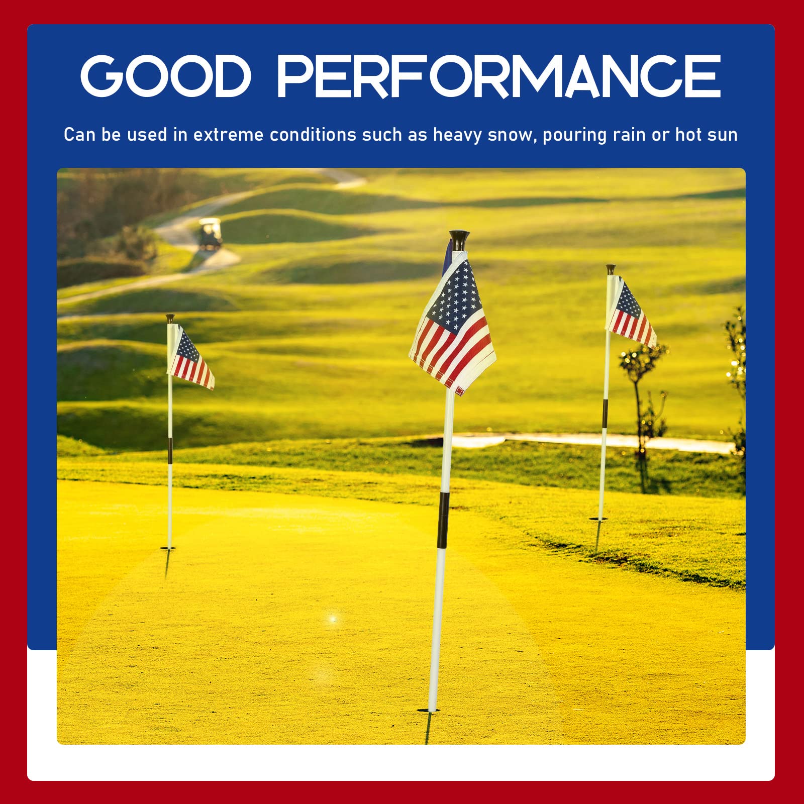 Moukeren 9 banderas de golf con tubo insertado de 20,3 x 15,2 cm de alto, de doble cara, estándar, para práctica, poner, banderas verdes de tubo, bandera americana, mini banderas de nailon 420D para