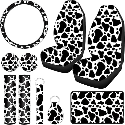 Miniatura 8 de Juego completo de 10 fundas de asiento de automóvil con diseño de estrella luna, para mujeres y hombres, funda de volante para cinturón de seguridad