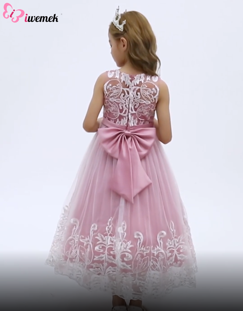 Inlzdz Girls Sleeveless Sequins Flower Dress - Shiny Lace Tea-Length Pageant Gown For Weddings & Parties