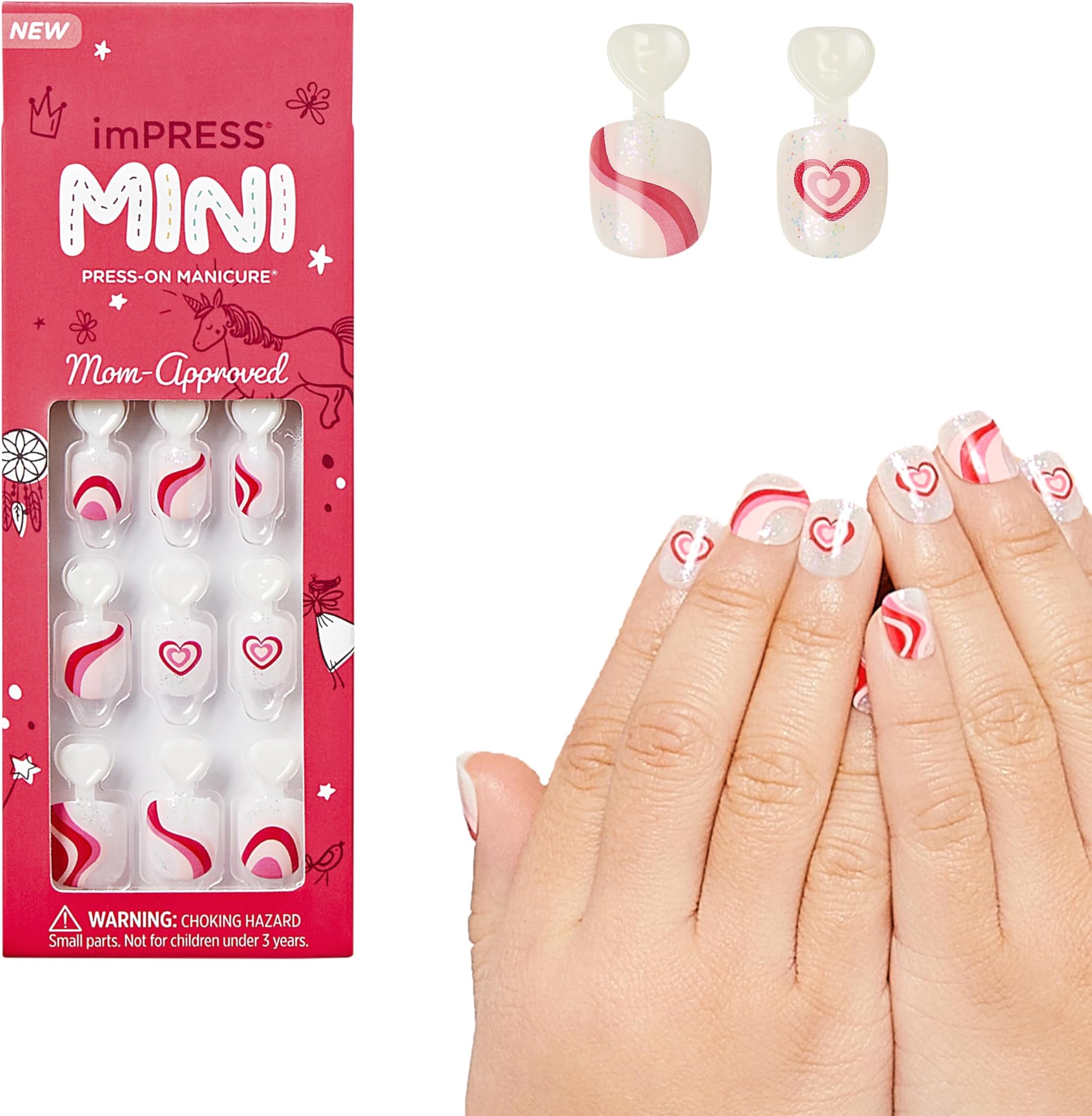 KISS No Glue Mani Press On Nails, Mini Press-On Manicure for Kids, Dream Big', Pink, Kids Size, Squoval Shape, Includes 20 Fake Nails with Removable Application Tabs, 1 Mini File